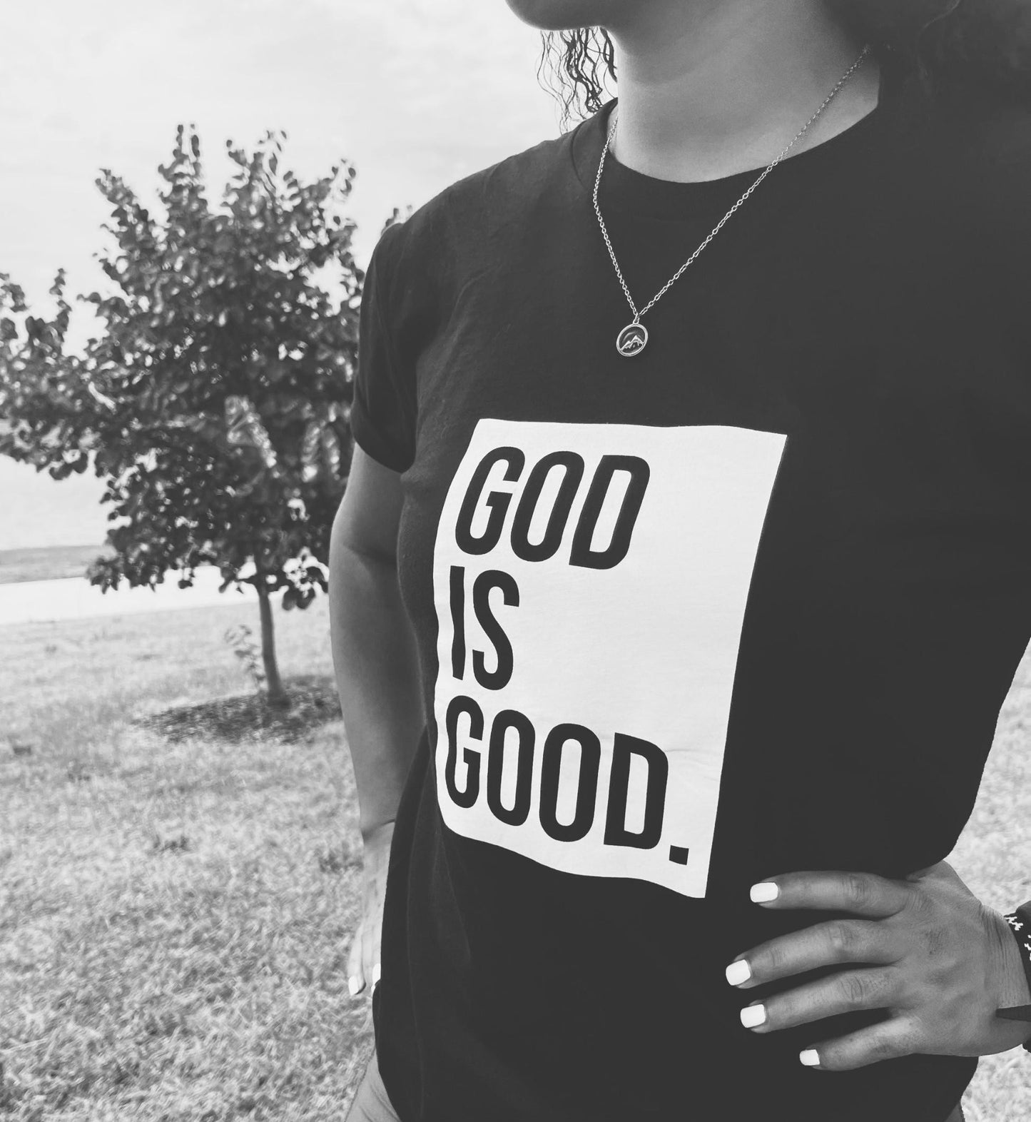 God Is Good Box Logo Tee Black White