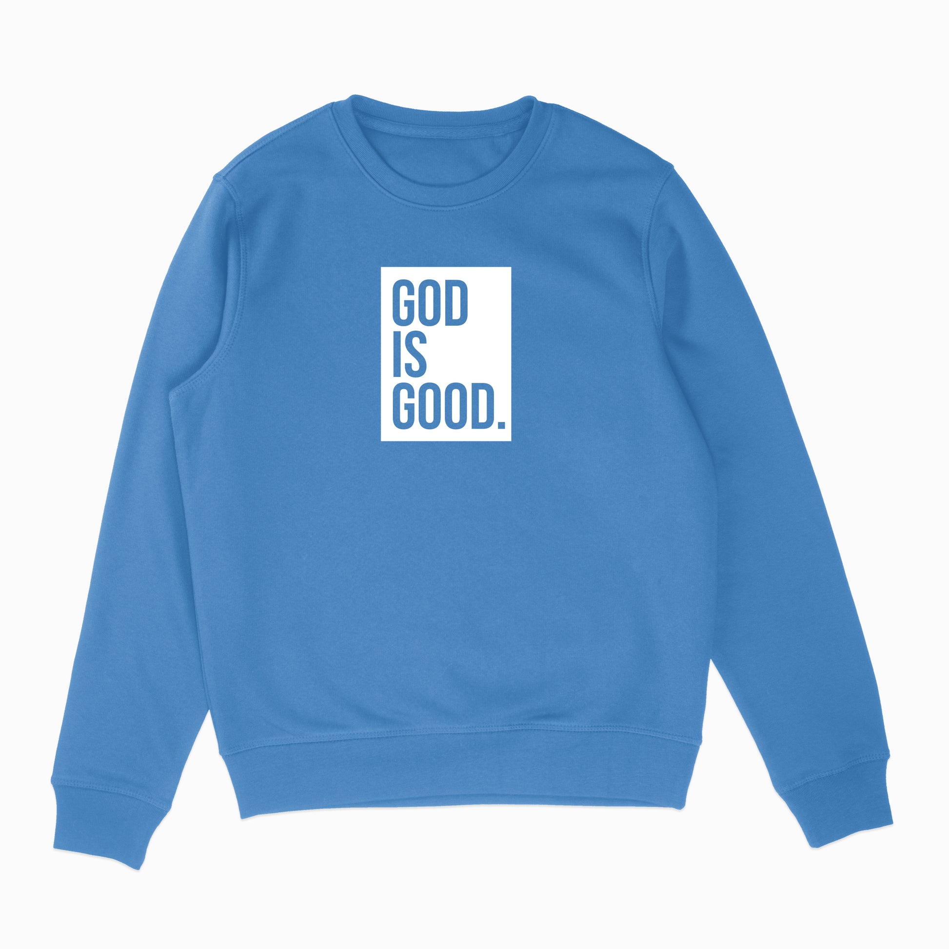 God Is Good Box Logo Royal Crewneck