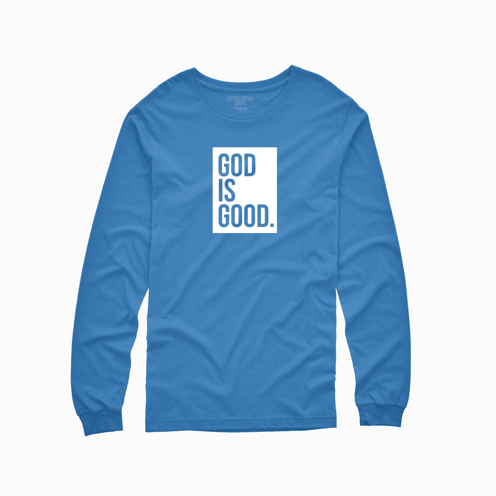 God Is Good Box Logo Long Sleeve Tee Varsity Blue & White